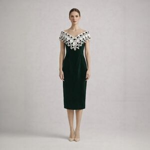 Jessica McClintock 90s Green Velvet Dress Size 10 Lace Cocktail Prom Gothic